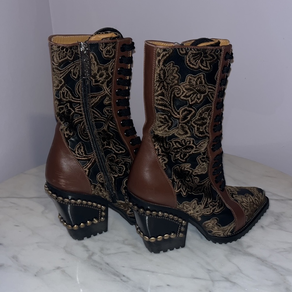 CHOLE Rylee Baroque Velvet Lace Up Boots - Picture 5 of 6